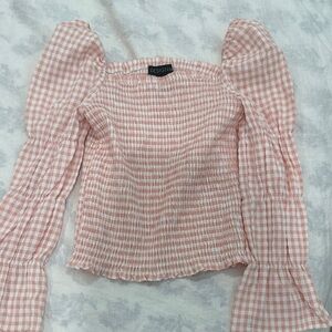 Designer Pink Gingham Smocked Blouse